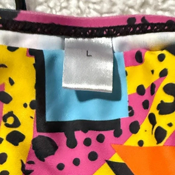 Matching Couples Swimsuit 90’s Theme: Colorful Geometric Bikini Set with Shorts - Picture 2 of 4